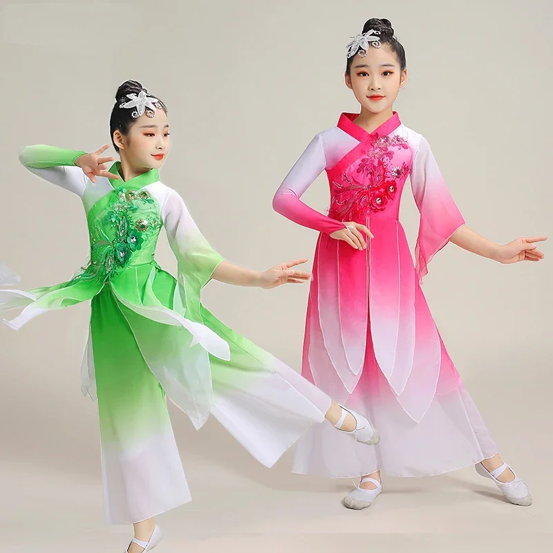 Costumi di danza classica per bambini Folk tradizionali ragazze Yangko ombrello Fan Dance Performance eleganti costumi di scena Yangko