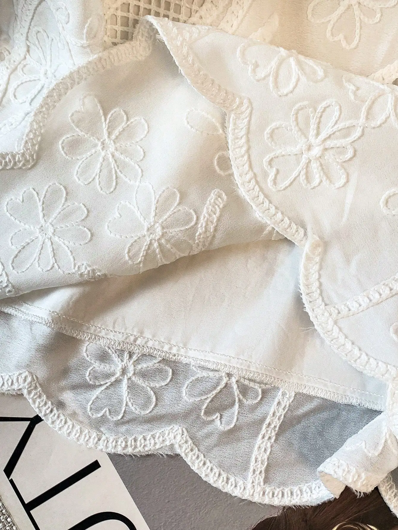 Womens Spring Summer Elegant Floral Embroidery Lace Sleeveless Blouse Casual Round Neck White Mesh Vest Top view 5