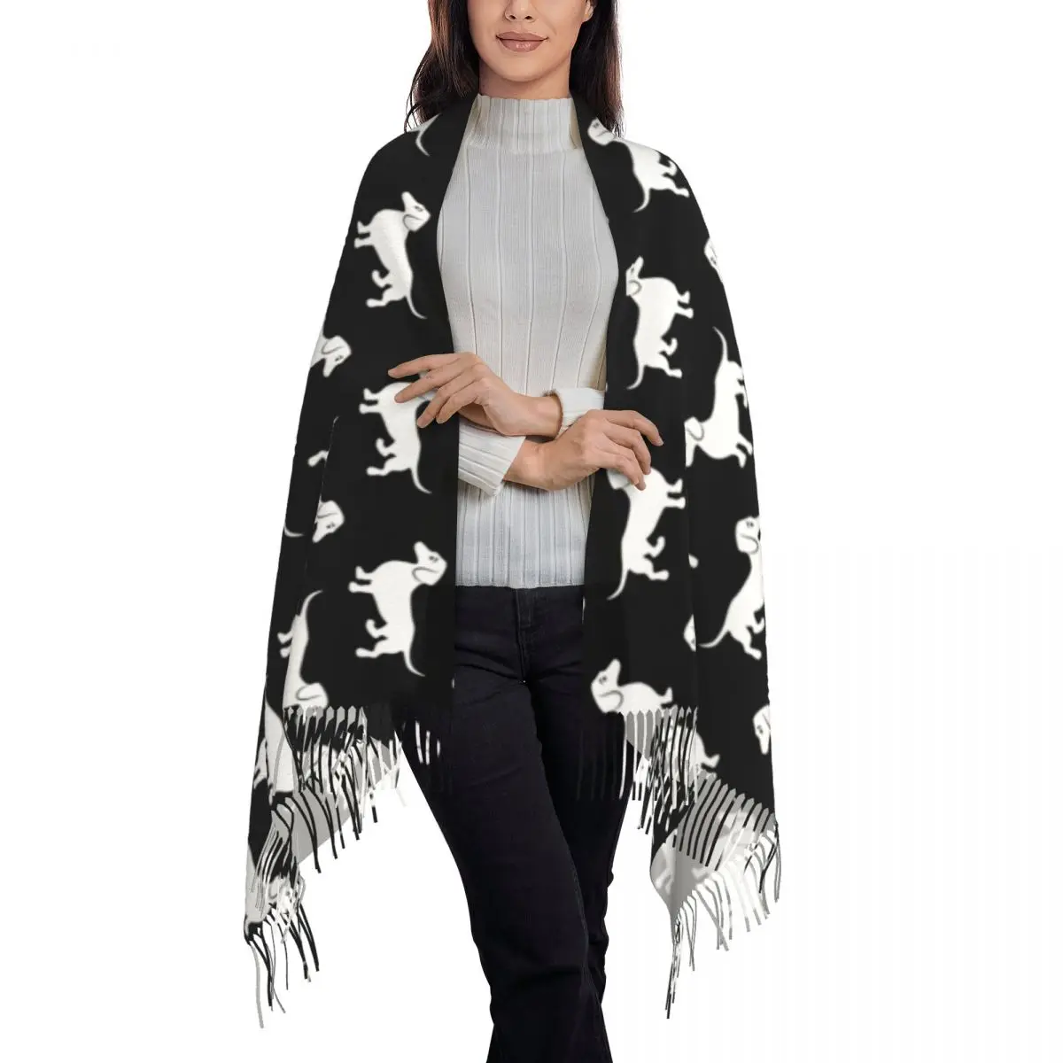 Lady Large Wiener Dachshunds Badger Scarves Women Winter Fall Thick Warm Tassel Shawl Wrap Puppy Sausage Dog Scarf