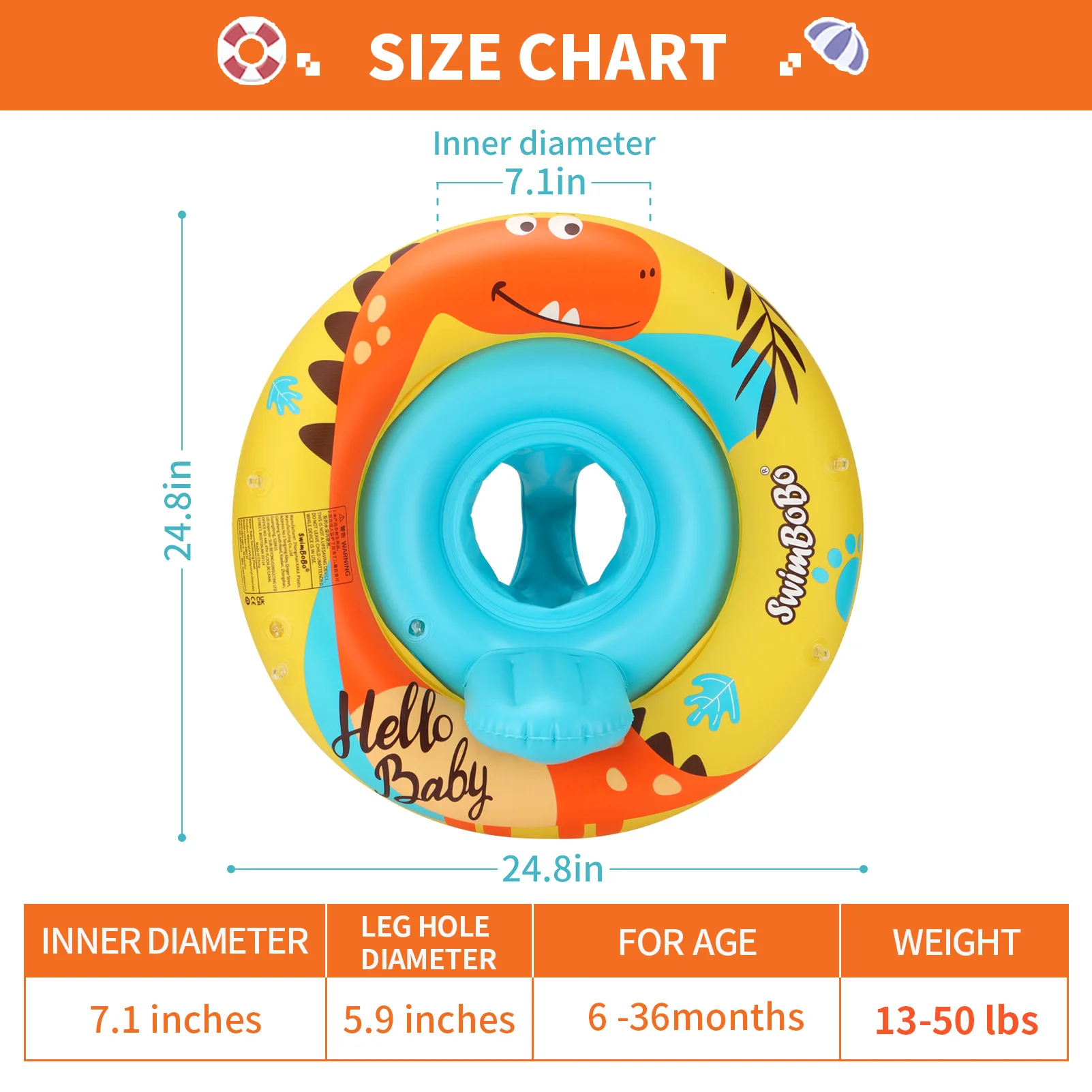 Swimbobo New Style Child Inflatable Dinosaur Cute Swimming Seat Boat Floating Water Toy Baby Swim Rings Pool Float  With Canopy