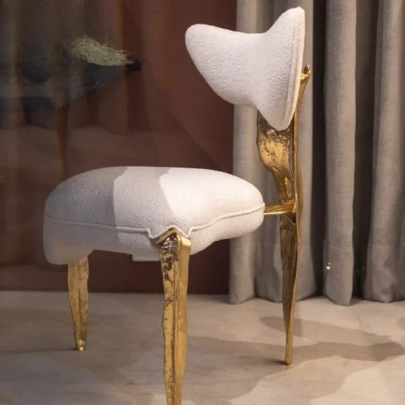 قماش نحاسي فاخر، كرسي طعام، فيلا راقية مصممة، مطعم منزلي، مسند ظهر فني شخصي، كرسي ترفيهي #3