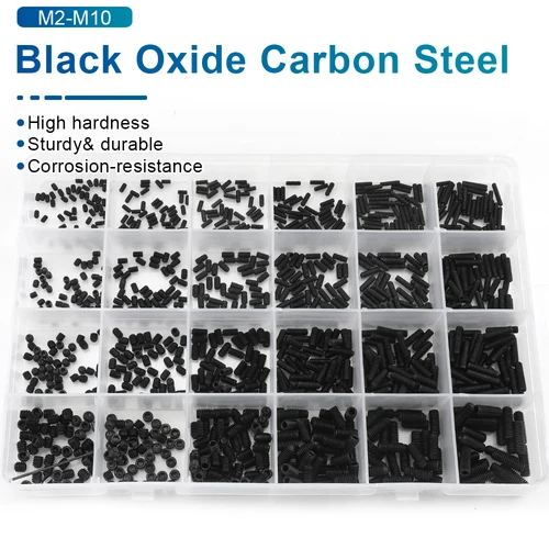 Imagen 2 del producto NINDEJIN tornillo de fijación de punta de copa hexagonal M2 M2.5 M3 M4 M5 M6 M8 12,9 Kit surtido de tornillos sin cabeza de acero al carbono