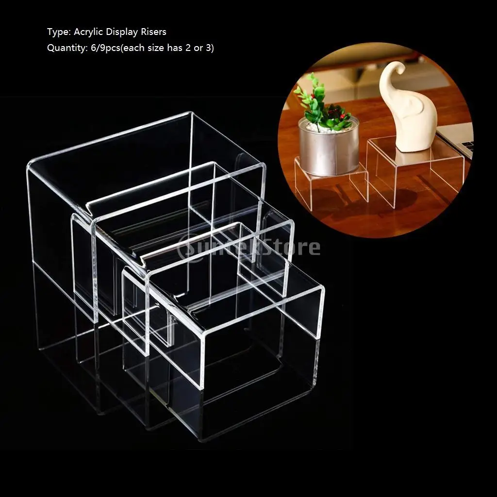 6 / 9pcs Square Acrylic Display Riser Size for Collection Doll Toy