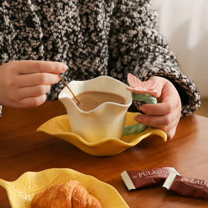 

Creative Flower Language Butterfly Afternoon Tea Ceramic Coffee Cup Set with Spoon,Office Kung Fu Tea Set,Home Drinking Set Gift
