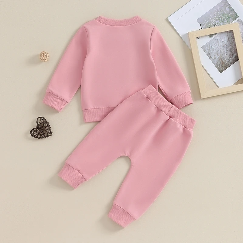 Toddler Girls Autumn Pants Sets Long Sleeve Letter Embroidery Sweatshirt Solid Color Pants Sets