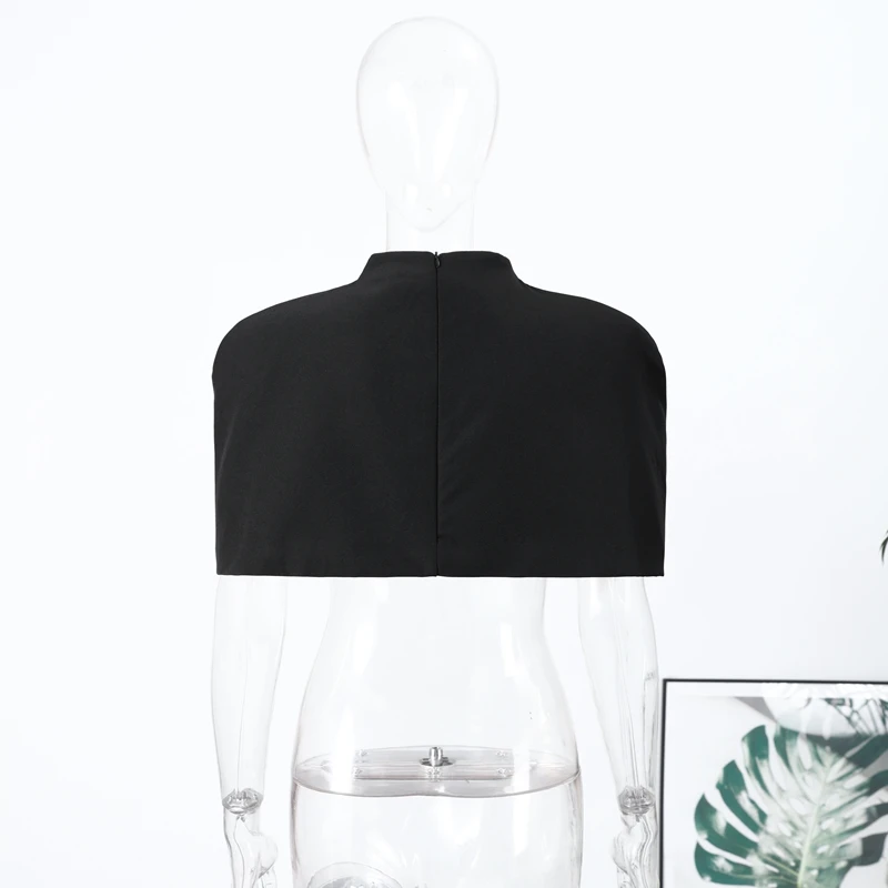 Elegant Cropped Shawl Tops Women's Short Sleeves Stand Collar Coat With Shoulder Pad 2026 New Ladies Spring Summer Solid Outwear