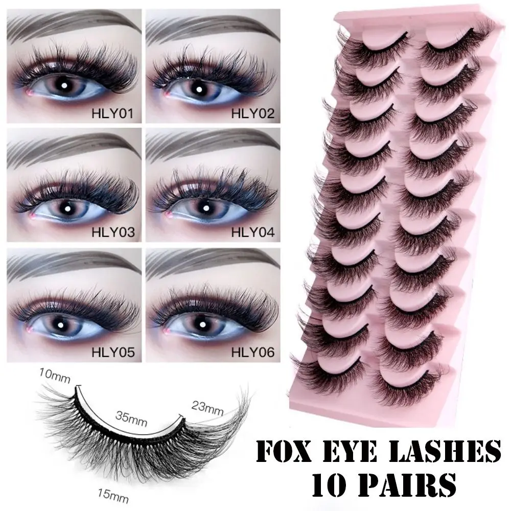 10 คู่ Handmade Wispy Fluffy Cat EyeLashes ขนตาปลอมขนตายาว 3D Mink ผม