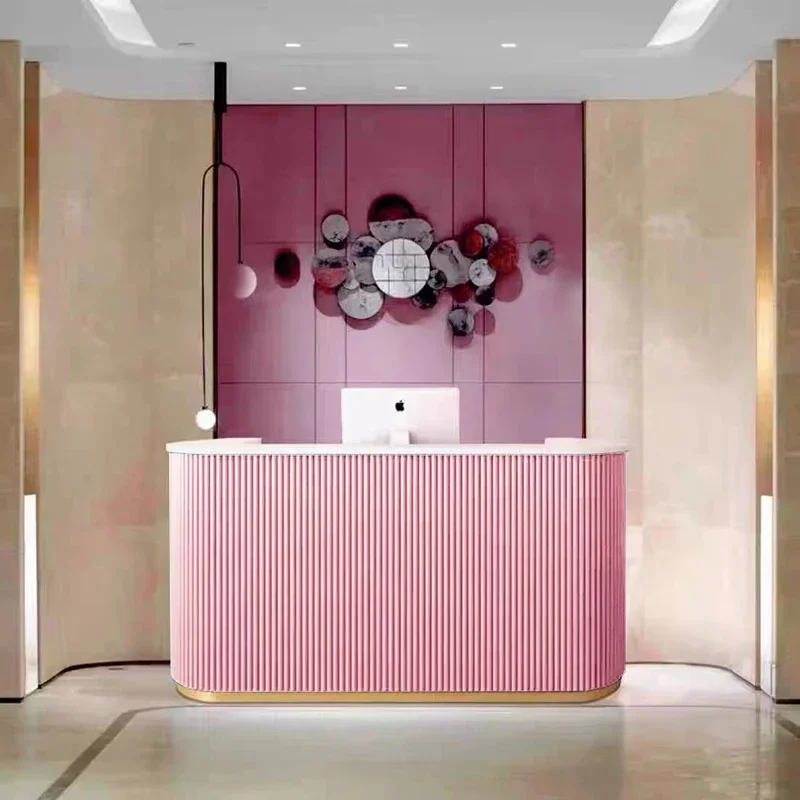 Front Desk Reception Counter Cashier Receptionist Front Reception Desk Front Furniture Pink Desk Mobile Small Checkout