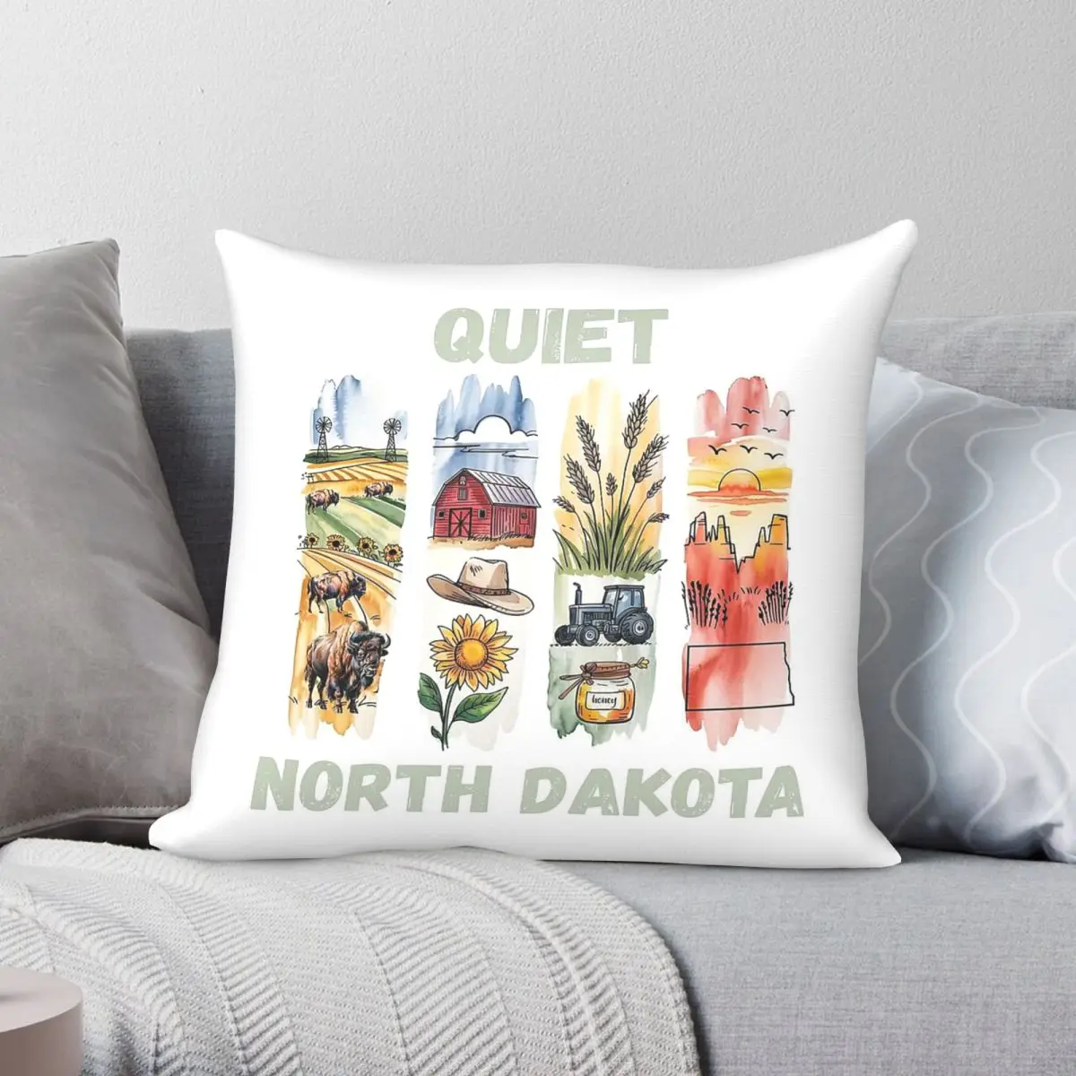 Quiet North Dakota Peaceful Square Pillowcase Polyester Linen Velvet Printed Zip Decor Throw Pillow Case Sofa Seater Cushion 18