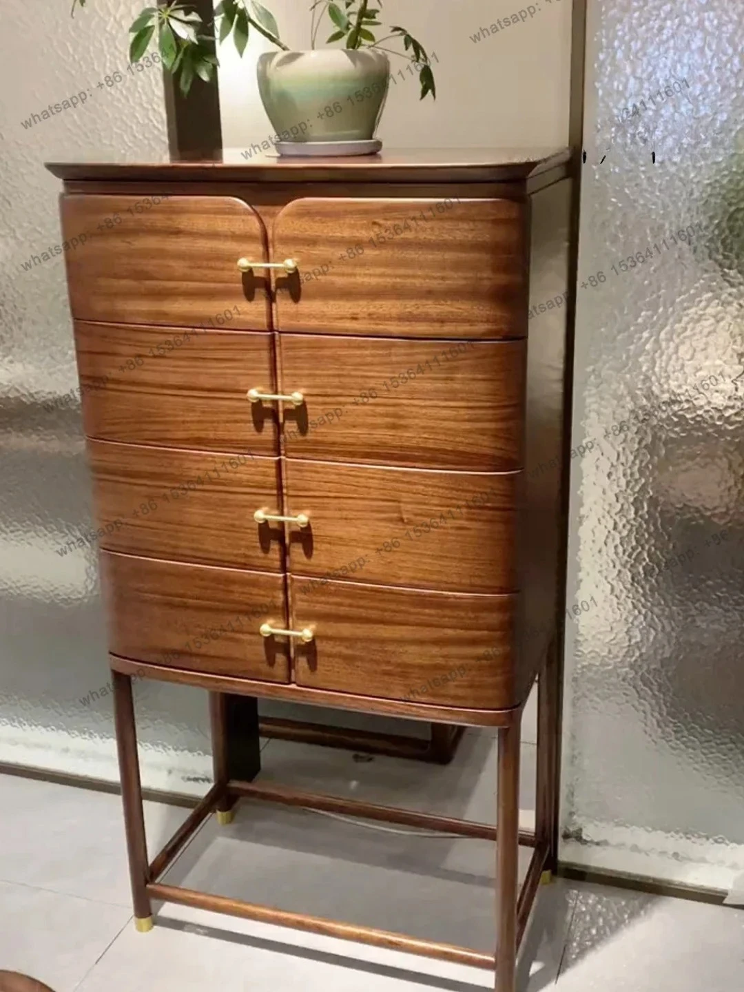New Chinese solid wood four or five chest cabinets, living room storage storage cabinets, drawer cabinets against the wall