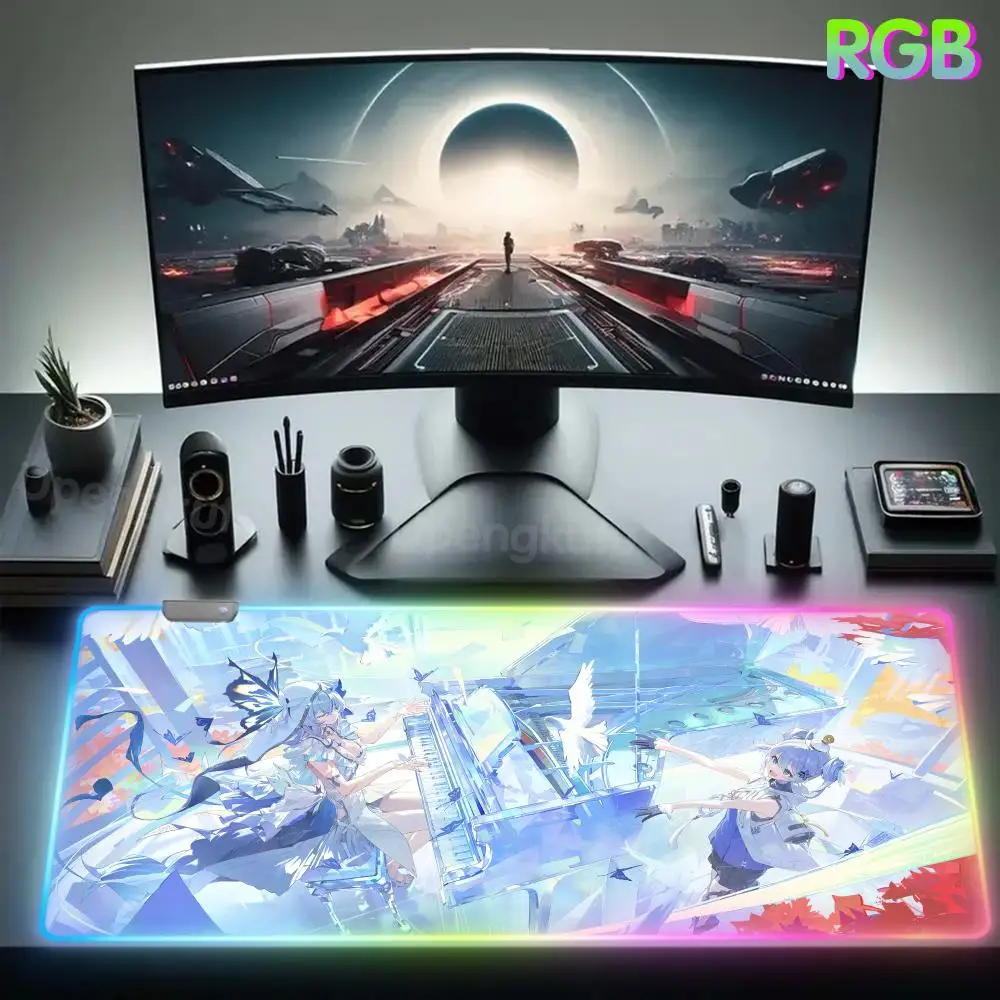 Shorekeeper W_wuthering W_waves Desk Mat Anime Desk Protector Mouse Pad RGB Rubber Mouse Pad Pc Setup Accessories LED