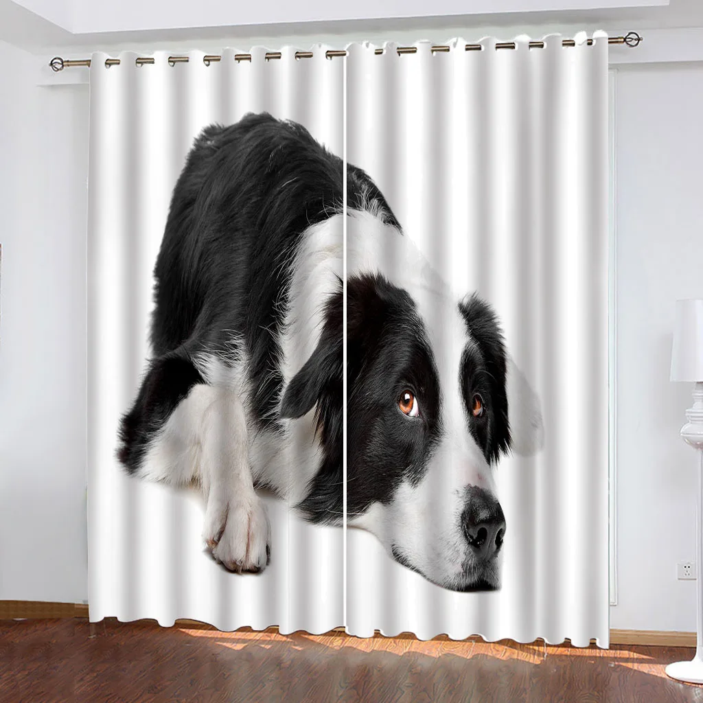 HUANZHUANG Living Room Curtains Black And White Puppy Print Children'S Modern Curtains  Panel Bedroom Balcony Den Kids Room