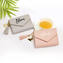 Personalized Ladies Leather Wallet Holder Custom Bridesmaid Bridal Party Gift Girl Mini New Hand Holding Tassel Pendant Wallet