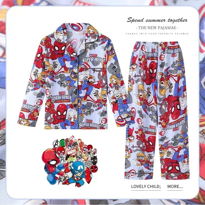 Kid Pajamas Sets Cartoon Avengers Spiderman Mickey Minnie Pooh Baby Boy Girl Long Sleeve Home Sleepwear Children Nightgown Suit