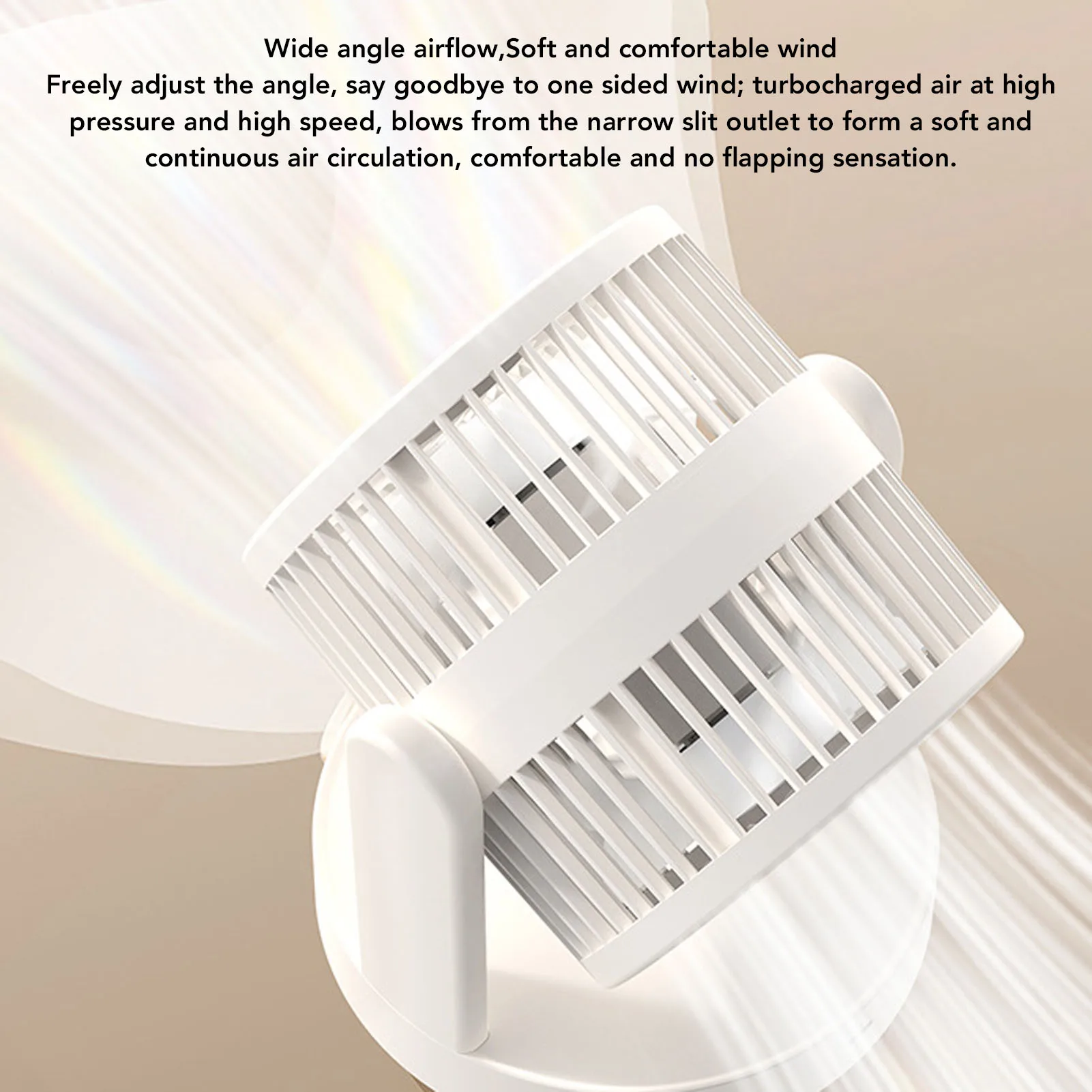 مروحة مكتب 3 سرعات قابلة للتعديل وقابلة لإعادة الشحن لسطح المكتب تتأرجح مع ضوء ليلي لغرفة النوم المنزلية باللون البيج والأسود