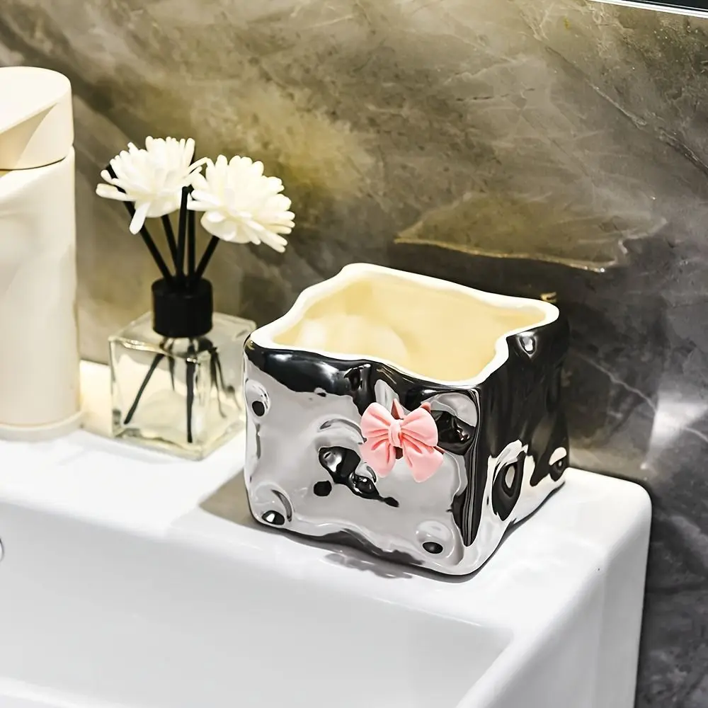 Bathroom Storage Bow Ceramic Storage Box Rabbit Place Toothbrush Toilet Storage Box Creative Square Desk Organizer Home