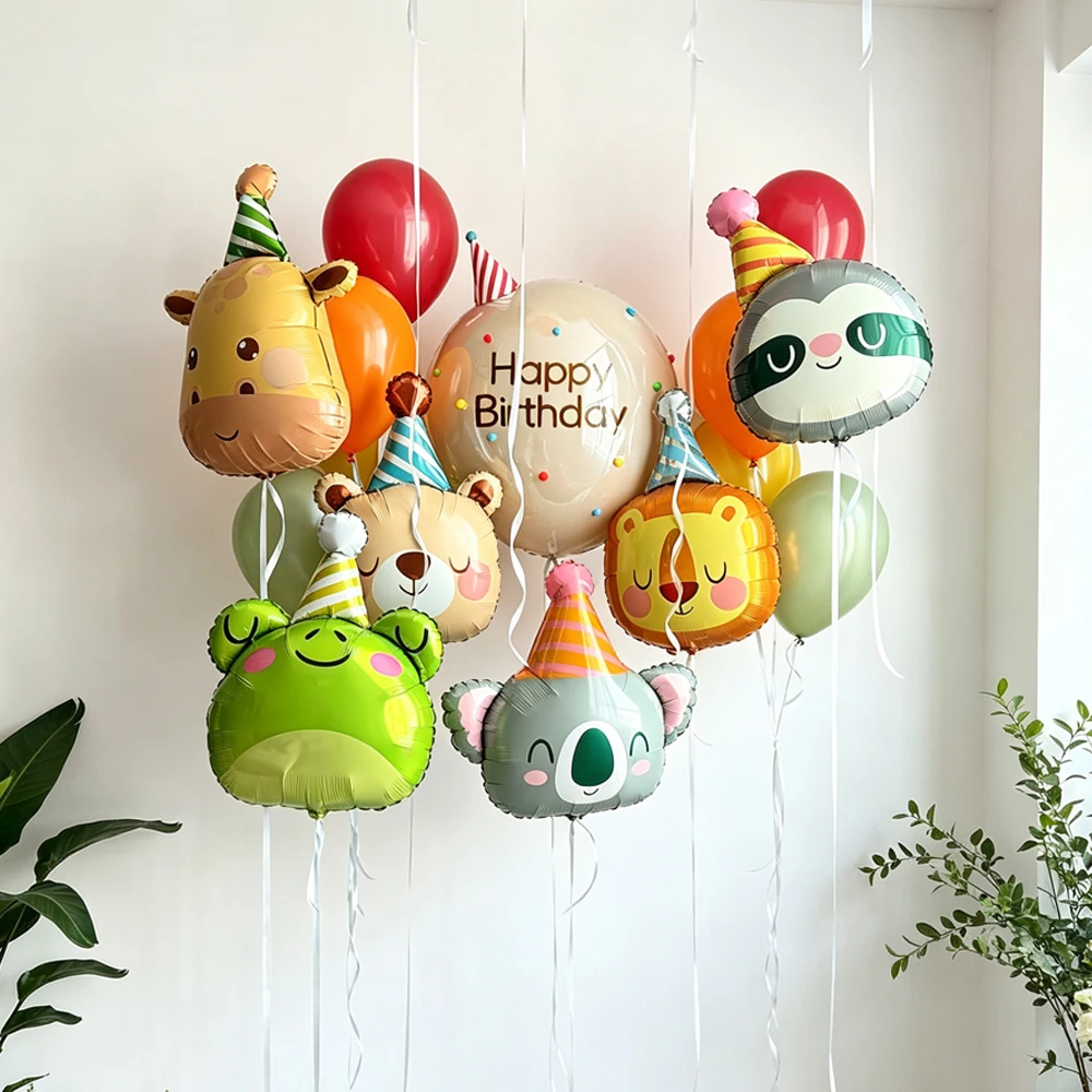 Cartoon Animal Head balloon Set, Frog/Bear/Giraffe Foil Balloons, for Birthday Party Shower Party Decoration Balloons - view 4