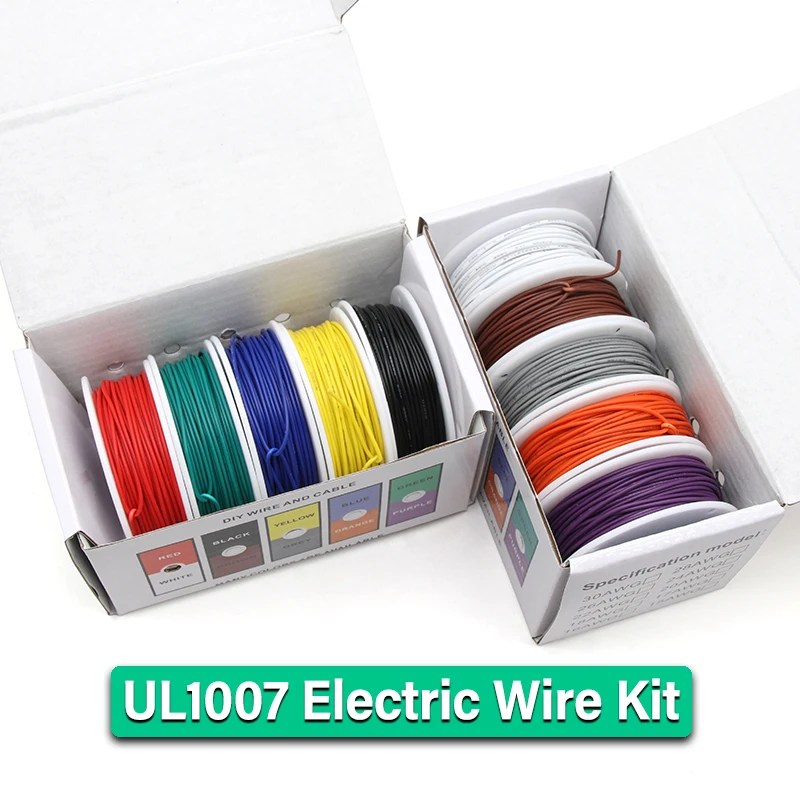 Cavo UL1007 isolamento in PVC cavo in rame stagnato (Kit Mix 5 colori) 30/28/26/24/22/20/18/16 AWG cavo PCB linea elettrica a trefoli