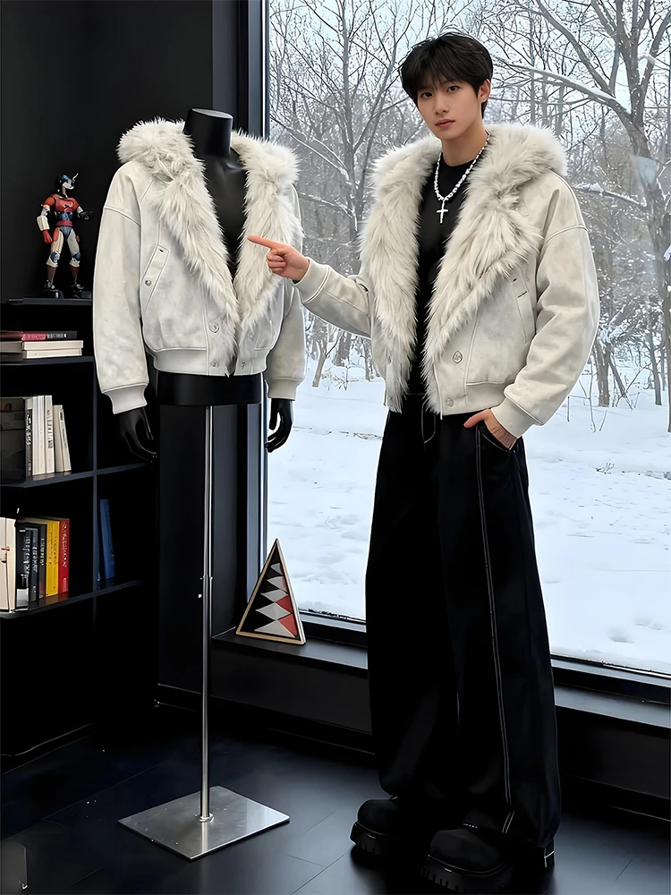 

Thickened Cotton Jacket Men's Winter Warm Dyeing Cutout High-End Feeling Wolf Mountain Eagle Feather Collar Zipper Closure Ca...