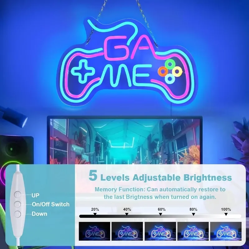 Gamer Neon Wall Decor เกมคอนโทรลเลอร์ป้ายนีออนสําหรับ Game Boy Room Decor USB Powered Dimmable Gamepad รูปร่าง LED ห้องนอนวัยรุ่นของขวัญ