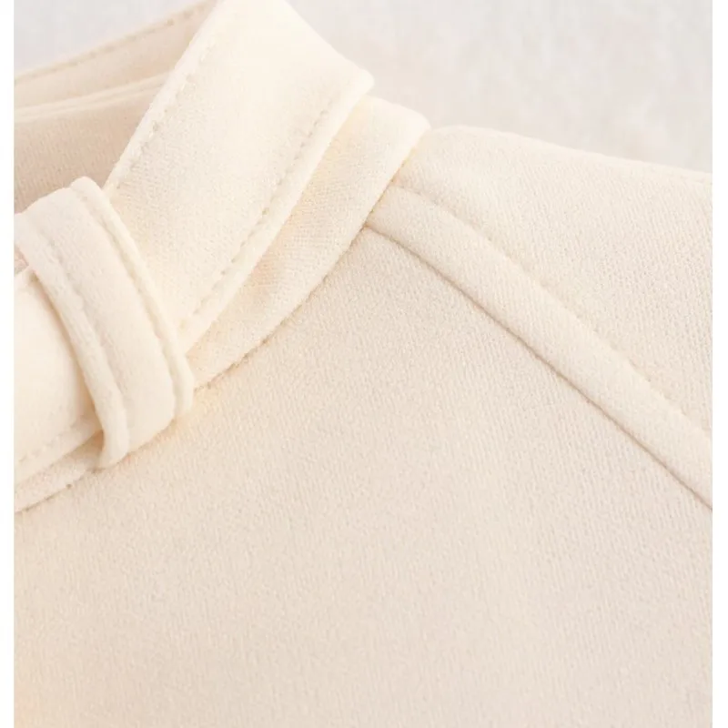 Women's Solid Color Textured Button Jacket Autumn Fashion Casual Short Loose Fit Long Sleeve Zipper Female Coatl  Tops