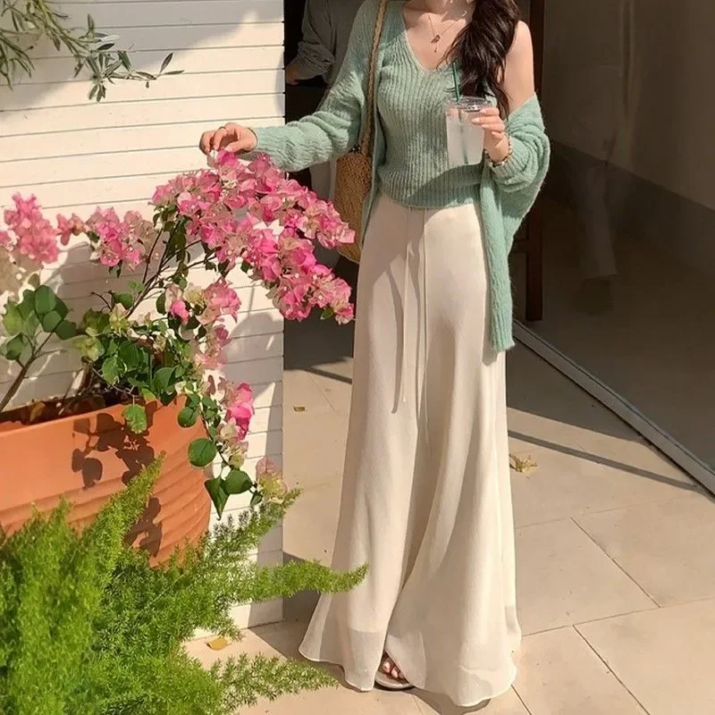 Fashion High Waist Drawstring Mermaid Long Skirts Women's Clothing Solid Color Spring Summer French Style Basic A-Line Skirts