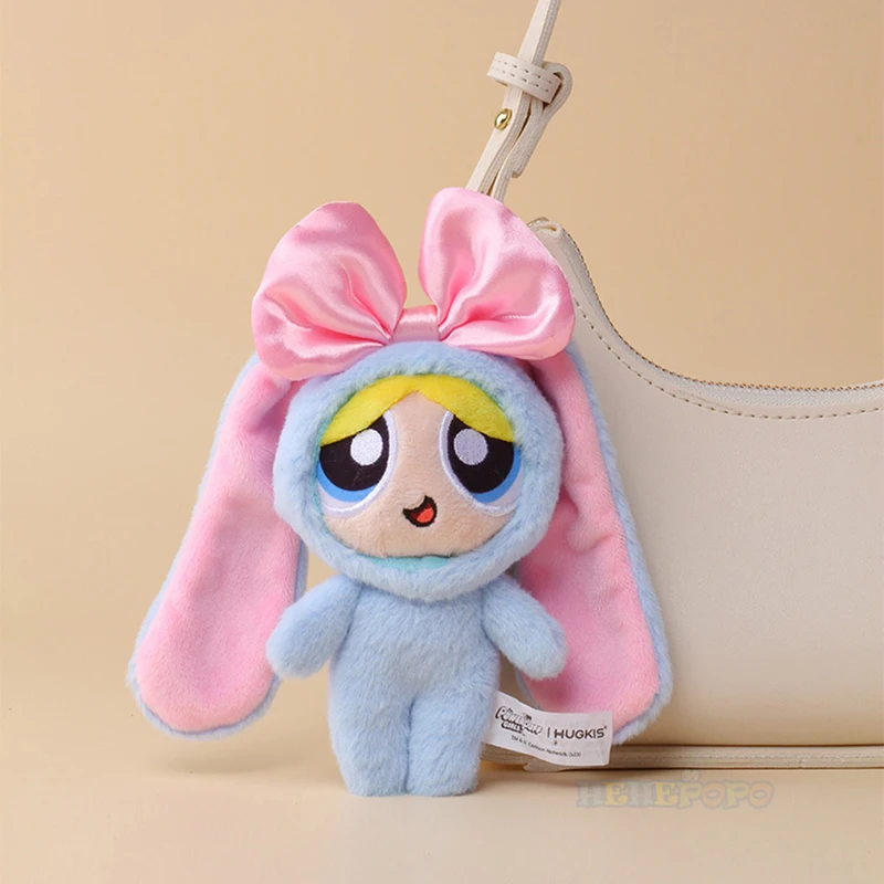 Animal de peluche Powerpuff para niñas, juguete de peluche de conejo, pajarita colgante, muñeca de regalo, 12cm