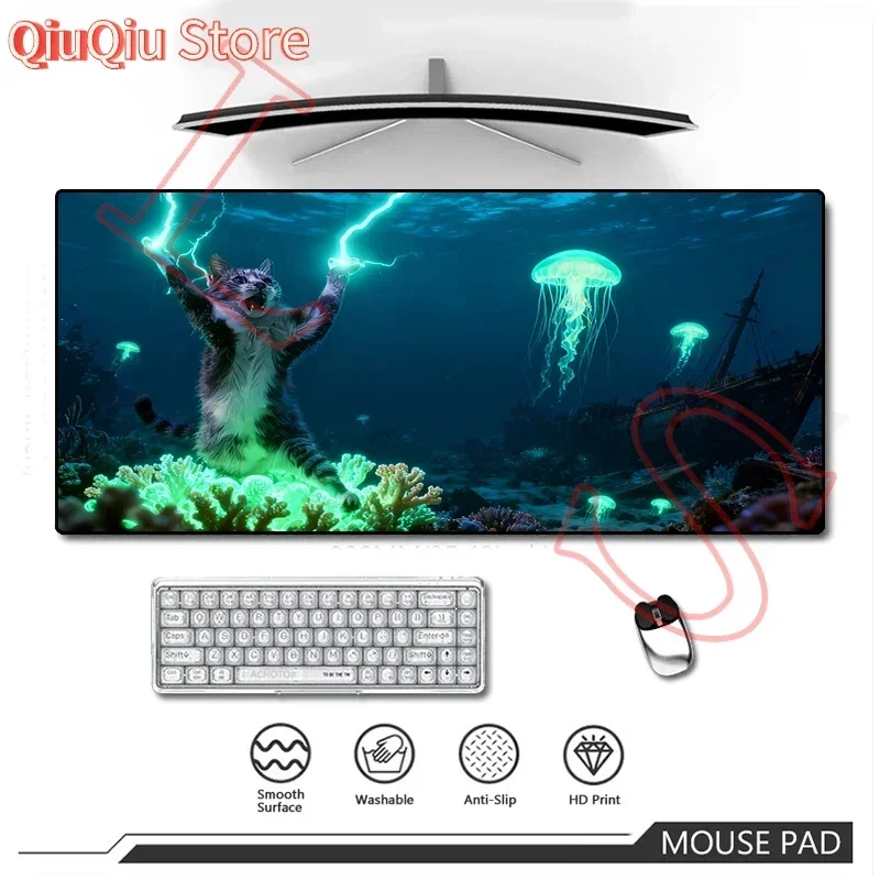

Lightning Cat Playmat Funny Cat Mouse pad Large MousePad Offices & Gamer Desk Mat for Work Game PC Laptop Cute Rug Carpet