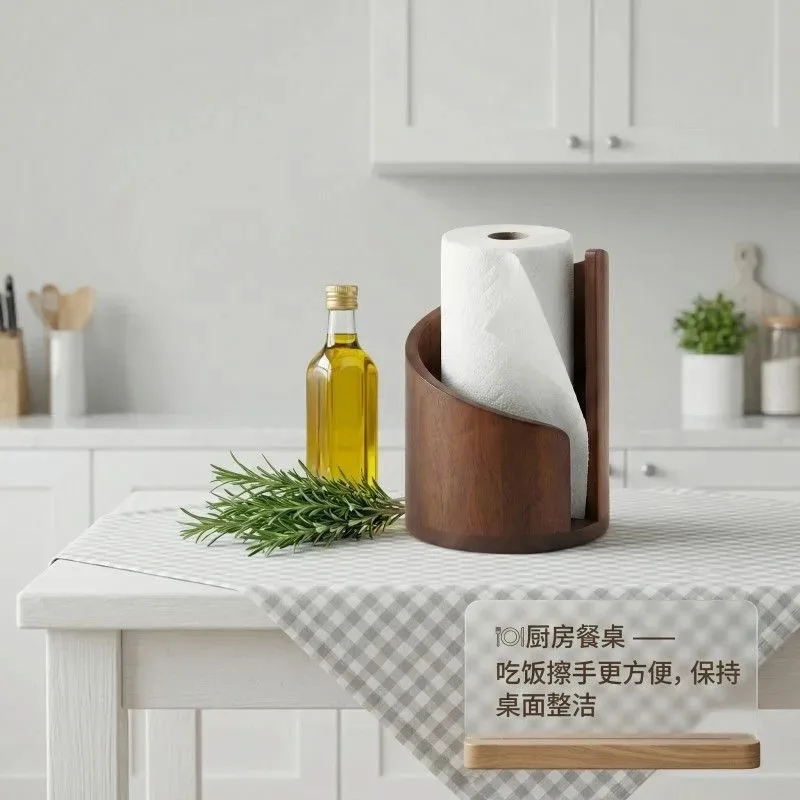 Creative Wooden Paper Roll Holder with Anti Slip and Anti Tilt Base Tabletop Design Tissue Holder Dining Table Home Decoration