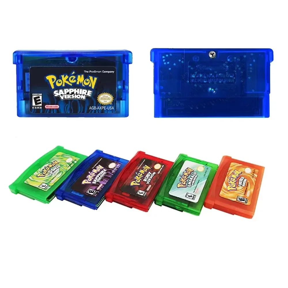 Juego de vídeo de 32 bits serie Pokemon de alta calidad, cartuchos de juego GBA de rubí/zafiro/meralda/rojo fuego/verde hoja