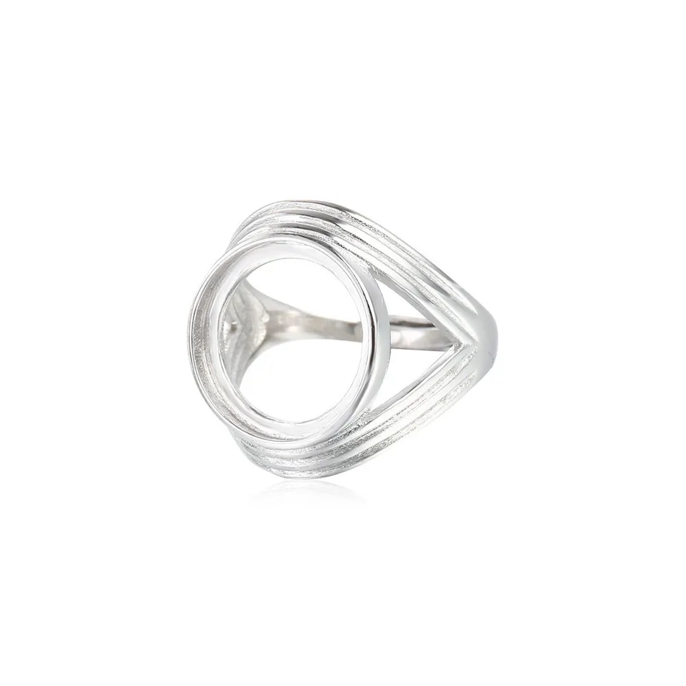Ring Setting for 14x14mm Round Cabochons Ring Base White Gold Plated 925 Silver Adjustable Ring Blank RB189S