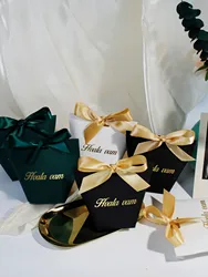 Luxurious Hvala vam Gift Boxes with Gold and Green Satin Ribbons Ideal for Elegant Confectionery Packaging for Special Occasions