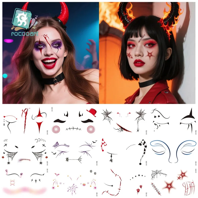 

2025 Latest Halloween Party Decorations Temporary Tattoo Blood Scary Stickers Makeup Face Tattoos