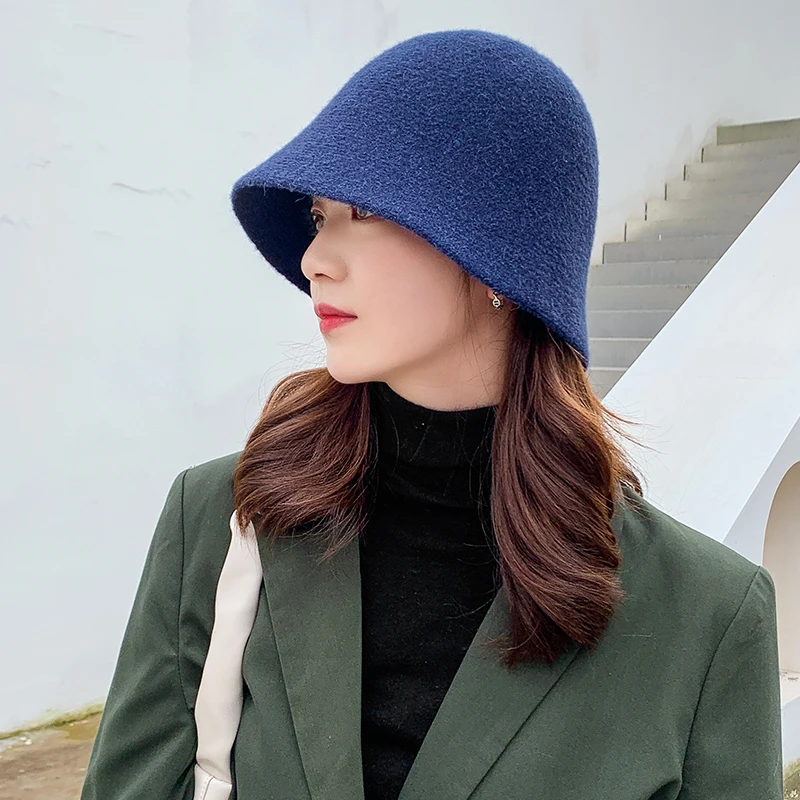 MAXSITI U 2021 Fashion Knitted Bucket Hat Cashmere Blended Hats For Women Warm Basin Cap Korean versatile Winter Fisherman Hats