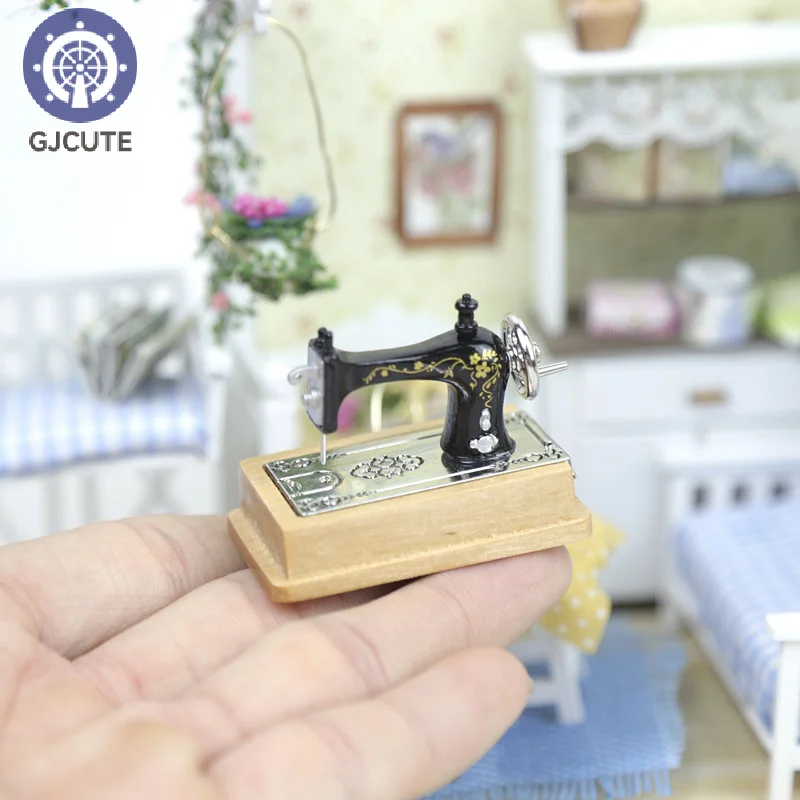 Dollhouse Miniature Vintage Open Box Sewing Machine Model Shot Scene Props Doll House Decor Accessories Kids Pretend Toys