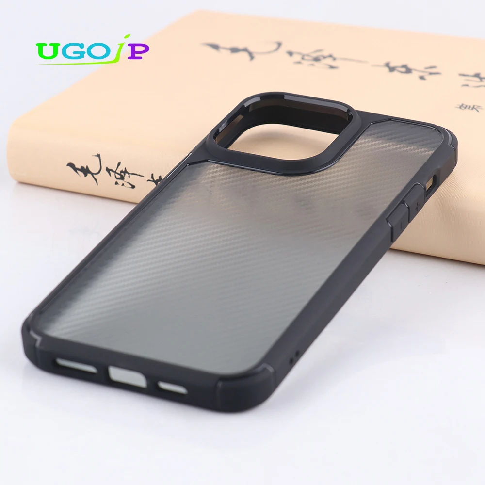 UGOJP Phone Case For iPhone 14 Pro Max Carbon Fiber Shockproof Antidrop Cover For iPhone 14 Pro Translucent PC Back Phone Shell