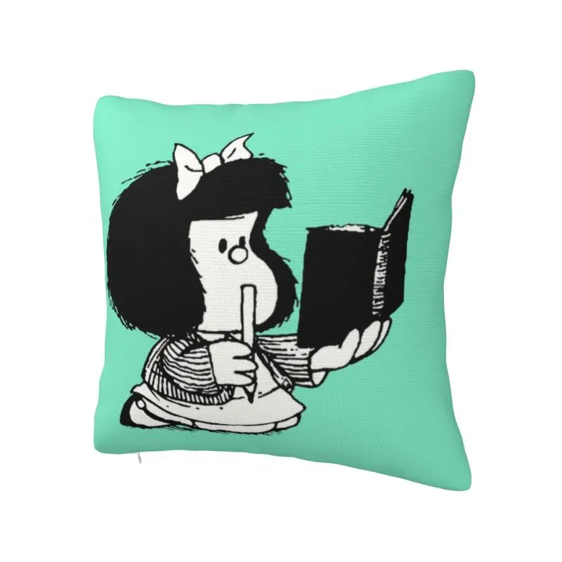 Nordic Mafalda Reading Her Book Cushion Cover Soft Kawaii Cartoon Manga Throw Pillow Case Bedroom Decoration