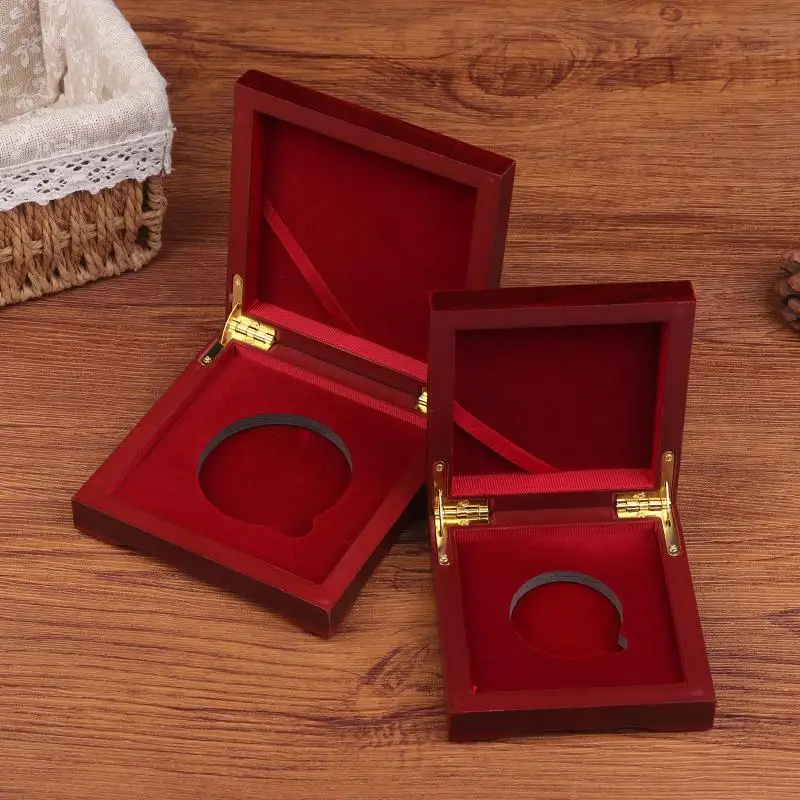 Wooden Coin Display Organizer with Glass Lid Secure Storage Box Protection for  Collection