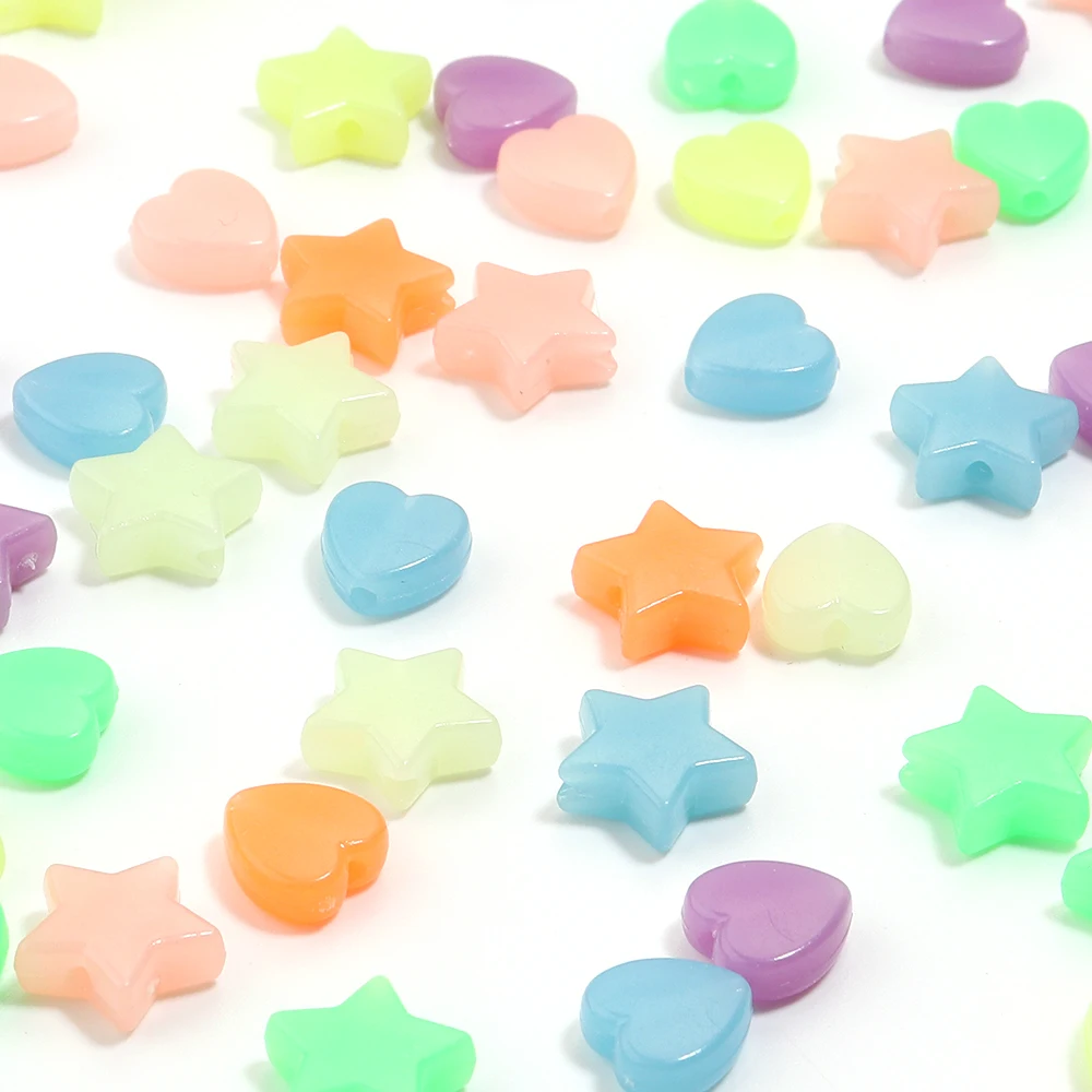 100 قطعة ستار مضيئة الخرز شكل قلب الاكريليك الخرز فضفاض خزر عازل DIY بها بنفسك صنع المجوهرات أساور إكسسوارات عقد