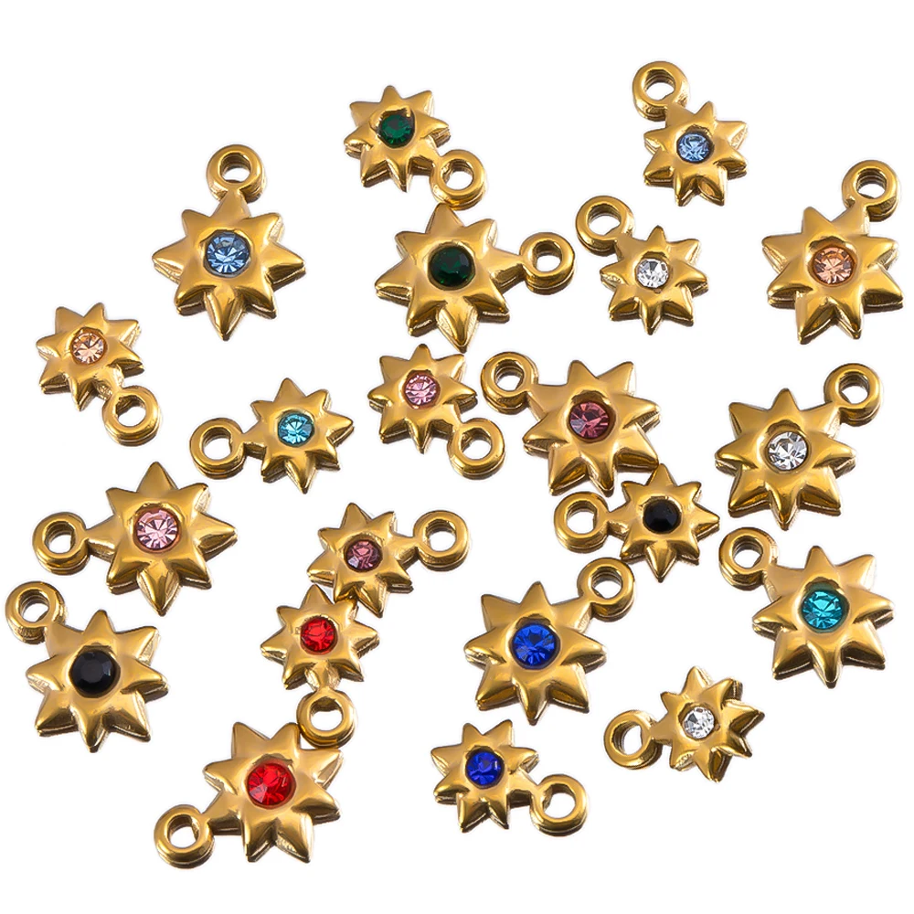 10pcs Colorful Crystal Rhinestone Star Charms Stainless Steel Flower Earrings Pendant Necklace DIY Cloth Jewelry Making Supplies image 2