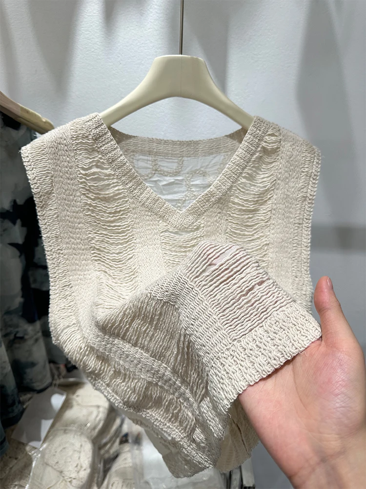 Retro Chic Dzianinowa Kamizelka Damska Luźna Warstwowa Dekolt V Letnia 2024 Koreańska Wygodna Swobodna Moda Casual Prosta Linia