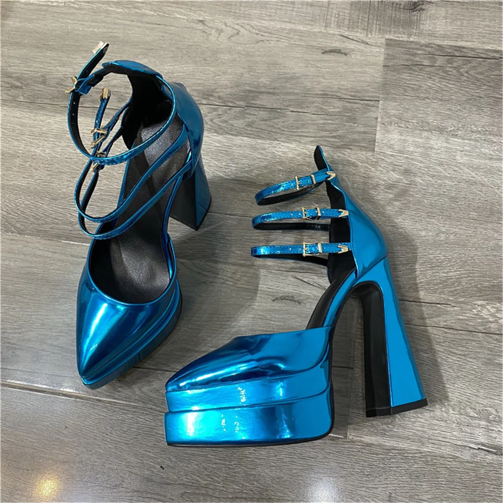 Brand Sexy Women\'s Shoes 14.5cm Super High Heel Party Fashion Buckle Thick High Heel Thick Bottom Shallow Mouth Single Shoes