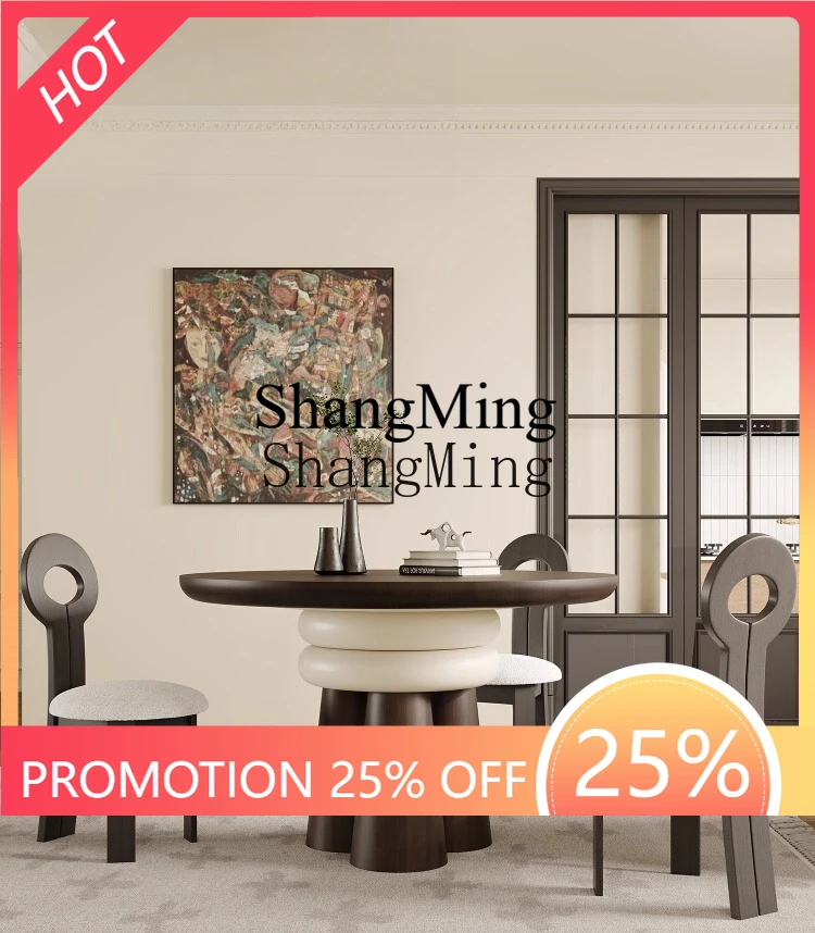 

ZYY Retro Living Room Round Solid Wood Dining Table and Chairs New Small Apartment Dining Table for Home Use