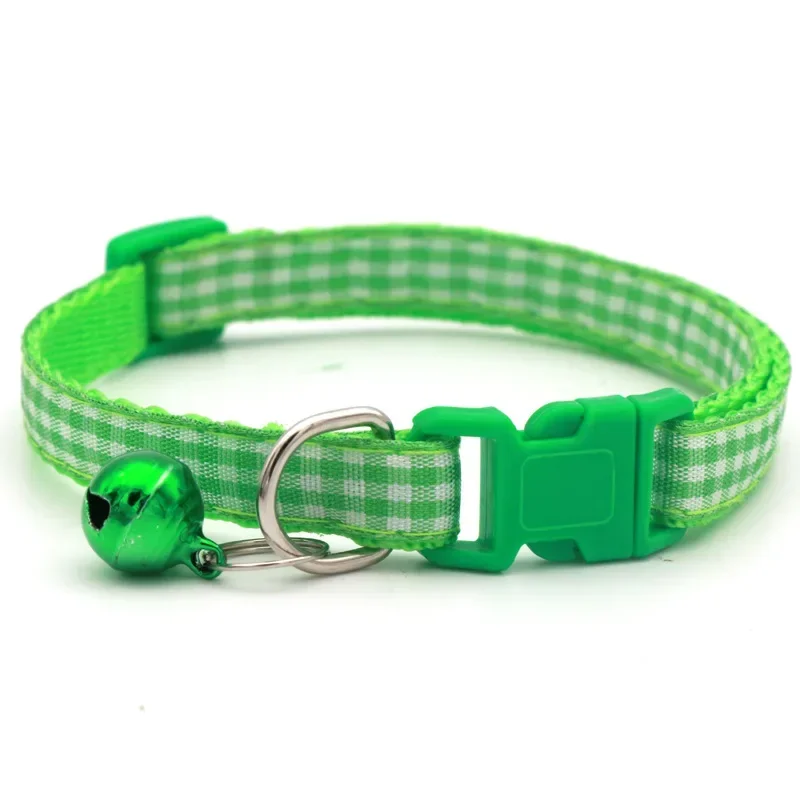 Adjustable Lattice Dog Kitten Cat Collar with Bell Polyester Buckle Collars for Small Dogs Kitten Accessories Supplies