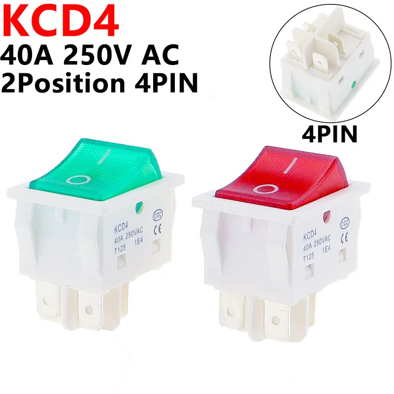 KCD4 AC 40A 250V Rocker Switch 25x31mm ON-OFF 2 Position 4/6 Pins With Light Power Switch