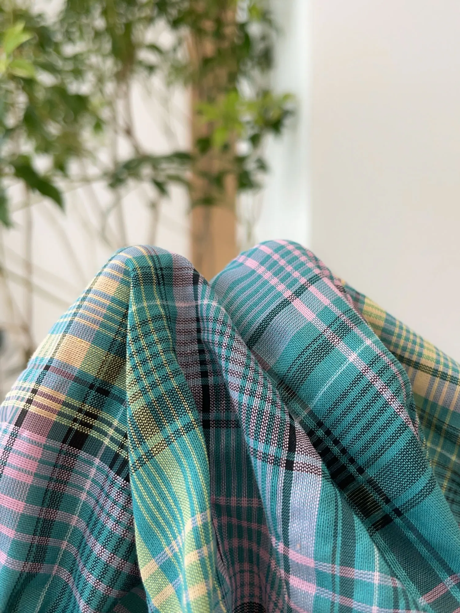 Nok Xiaola Authentic Vintage Bubble Sve Plaid Waist Cinched irt Women's Sweet Sle Slim Fit Cotton Polyester Nylon Blen...