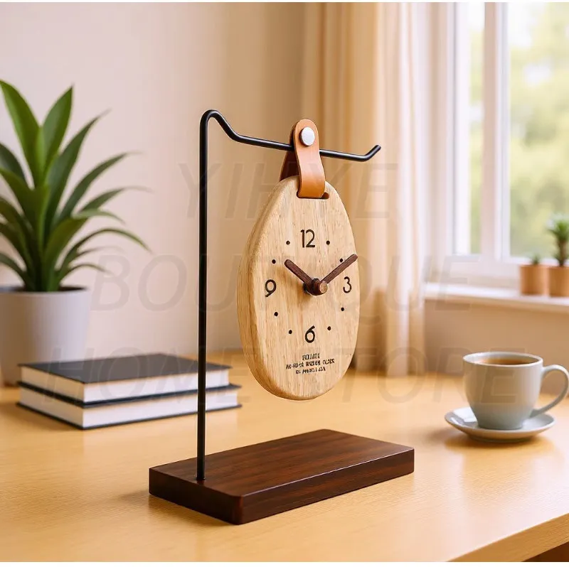 

Minimalist Wooden Desk Clock - Silent Creative Oval Table Clock for Study or Office, Rustic Wood Style Decor Accent