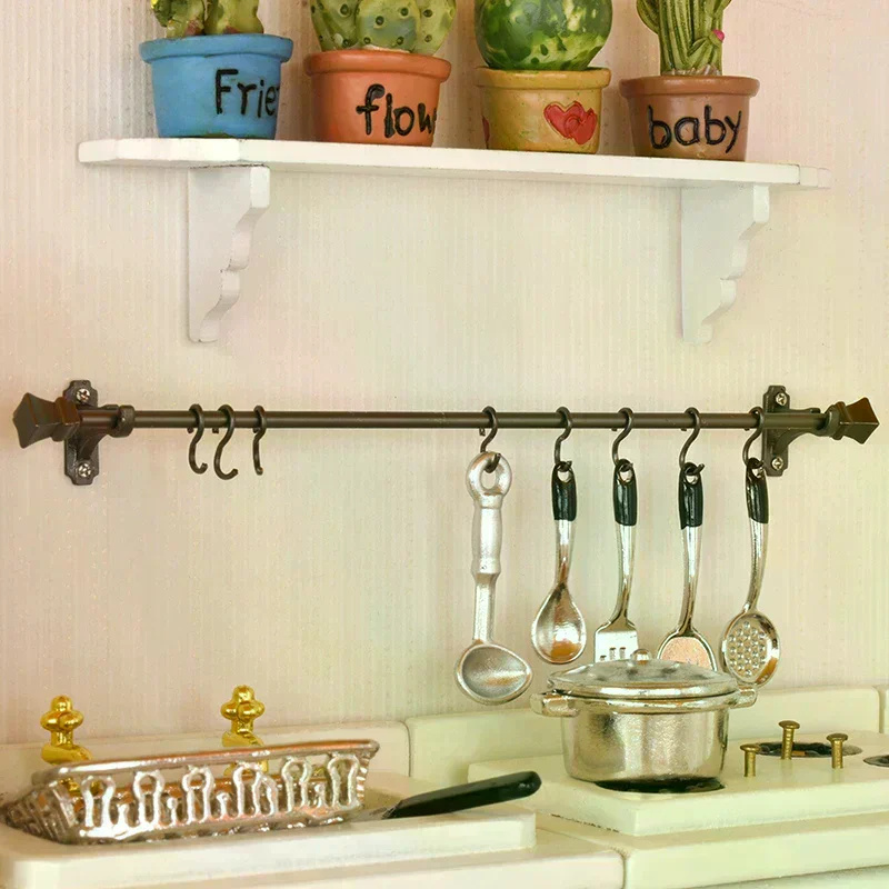 1:12 Dollhouse Furniture Model Toy Miniature Decor Curtain Rod Metal Hook Up Rings Window Fitgs Doll House Accessories