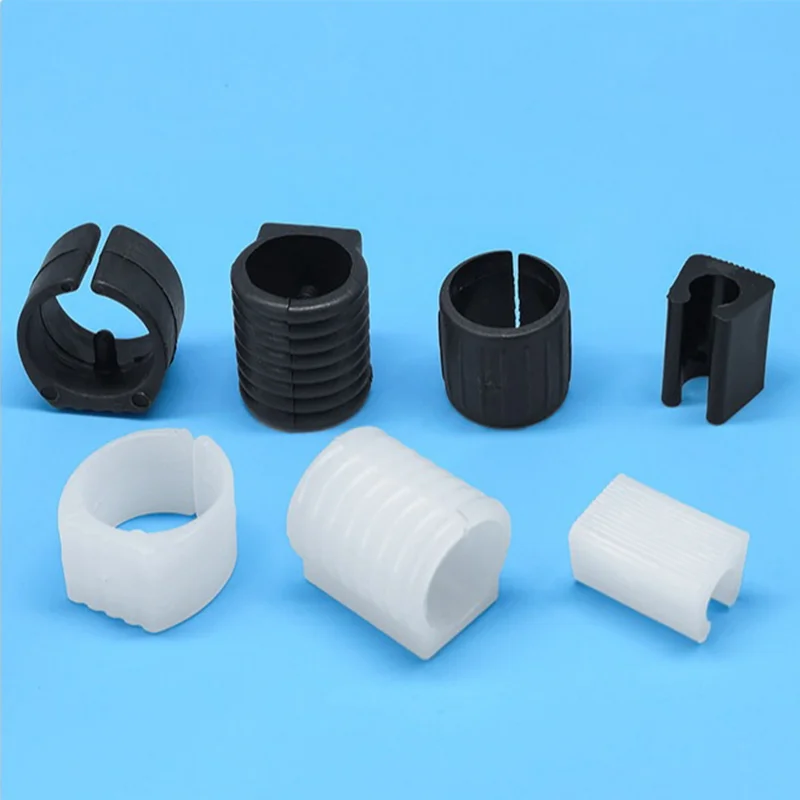 Round Base U-Clamp Chair Leg Covers, Split Tube Caps for Round Flat Pipes, B C Type White Black Anti-Slip Pads