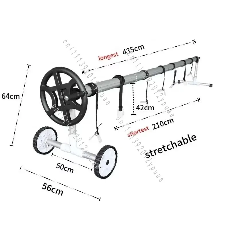 Black Movable Aluminum Pool Cover Roller with Wheels, Portable Solar Blanket Winding Reel for Indoor & Outdoor Swimming Pool